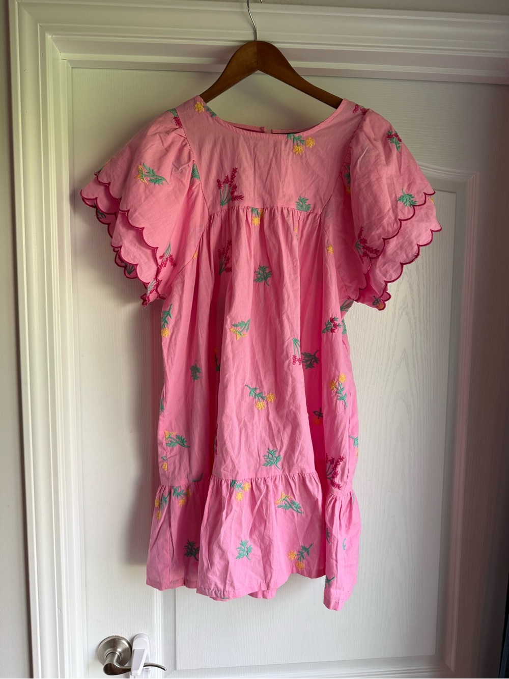 Umgee floral embroidered Pink Lightweight scalloped sleeve Cotton mini dress